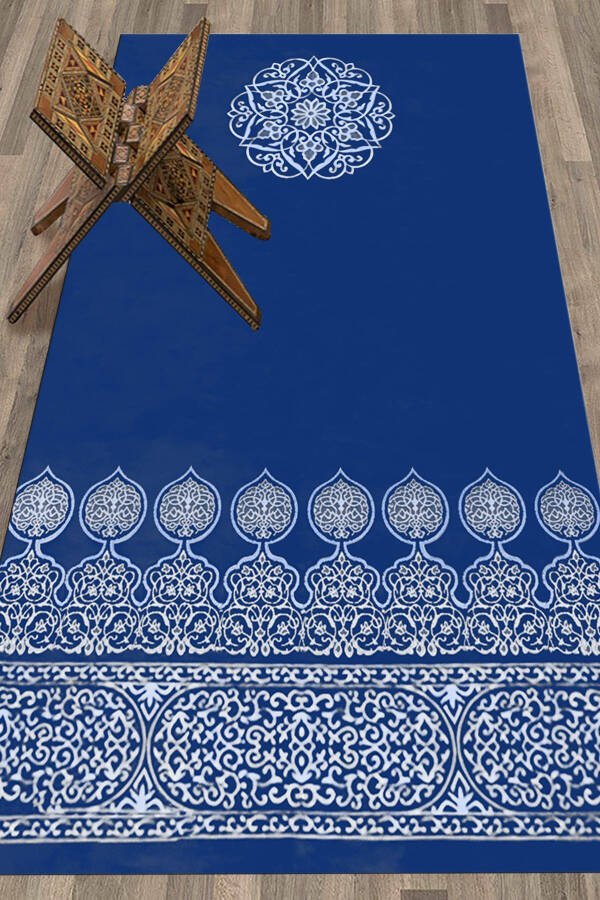 Raqamli chop etilgan Yuviladigan Naqshli Sovg'a Namoz Gilami Sekcade 70x130, SECCADE-44-KO'K - 11
