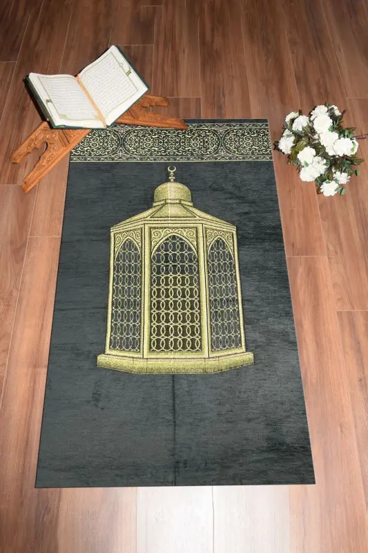 Raqamli chop etilgan yuviladigan sovg'a namoz gilami Sajjada 70x130, Sajjada-41-kulrang - 2