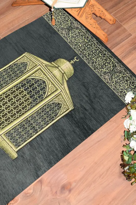 Raqamli chop etilgan yuviladigan sovg'a namoz gilami Sajjada 70x130, Sajjada-41-kulrang - 9