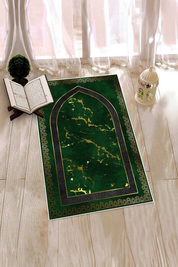 Raqamli chop etilgan yuviladigan zamonaviy naqsh 70x130 namozlik gilam, Namozlik-3-yashil - 12