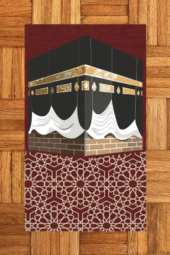 Raqamli chop etilgan yuvilishi mumkin Ka'ba naqshlari bilan Esdalik Namoz Gilami 70x130sm, SECADE-47-QIZIL - 3