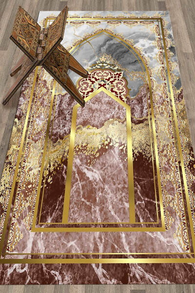 Raqamli chop etilgan yuvilishi mumkin marmar naqshlangan sovg'a namozlik gilamcha 70x130, Seccade-36-qizil - 16