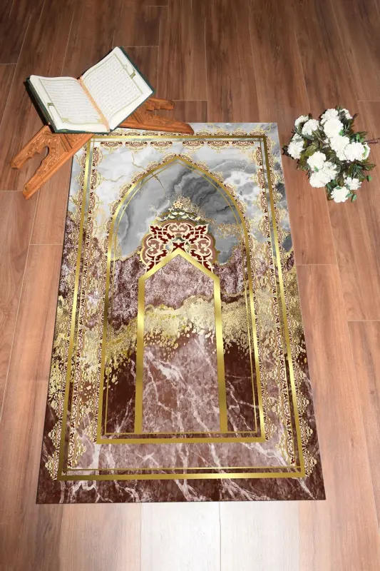 Raqamli chop etilgan yuvilishi mumkin marmar naqshlangan sovg'a namozlik gilamcha 70x130, Seccade-36-qizil - 2