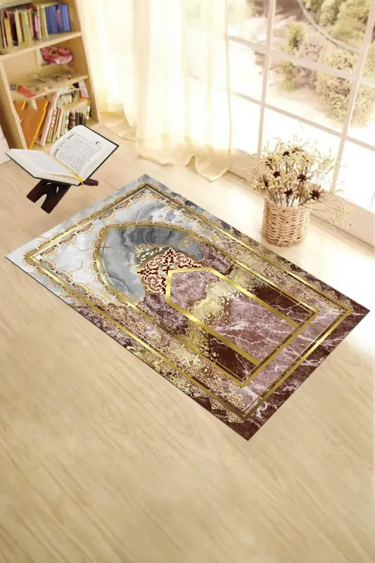 Raqamli chop etilgan yuvilishi mumkin marmar naqshlangan sovg'a namozlik gilamcha 70x130, Seccade-36-qizil - 4