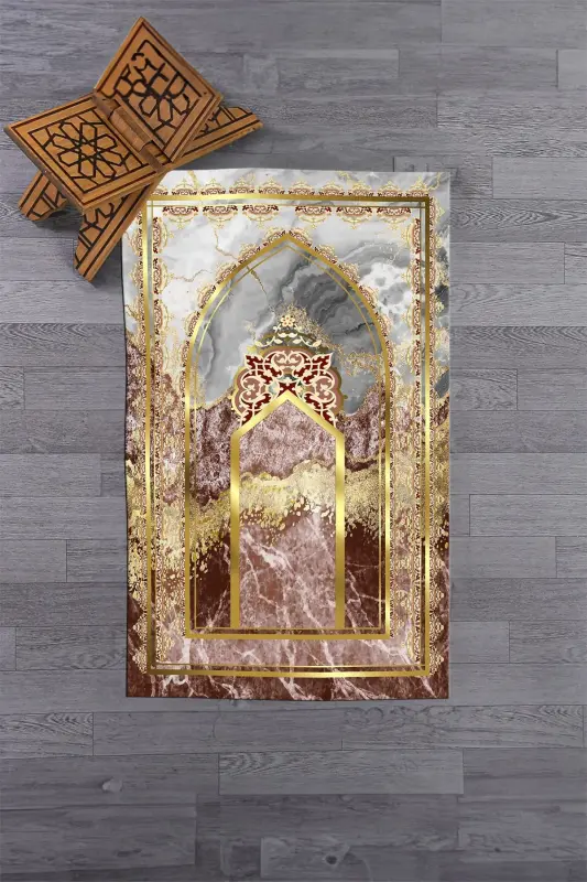 Raqamli chop etilgan yuvilishi mumkin marmar naqshlangan sovg'a namozlik gilamcha 70x130, Seccade-36-qizil - 5