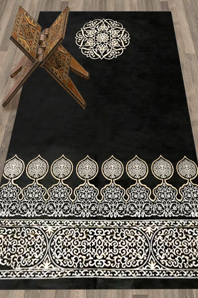 Raqamli chop etilgan yuvilishi mumkin naqshlangan sovg‘a namoz gilami Sajjada 70x130, SECCADE-44-QORA, - 15