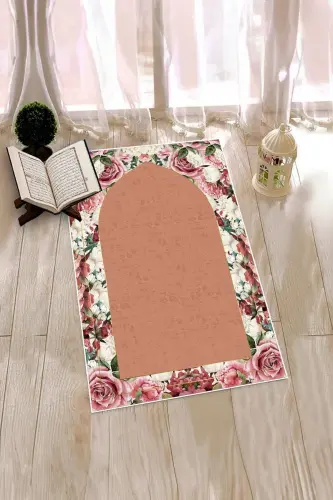 Raqamli Chop Etilishi Mümkin Güllü Sovg'a Namazlik Palosi 70x130sm, Namazlik-24-jigarrang - EY HOME (1)