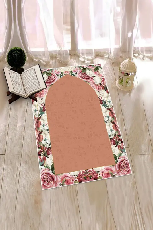 Raqamli Chop Etilishi Mümkin Güllü Sovg'a Namazlik Palosi 70x130sm, Namazlik-24-jigarrang - 2