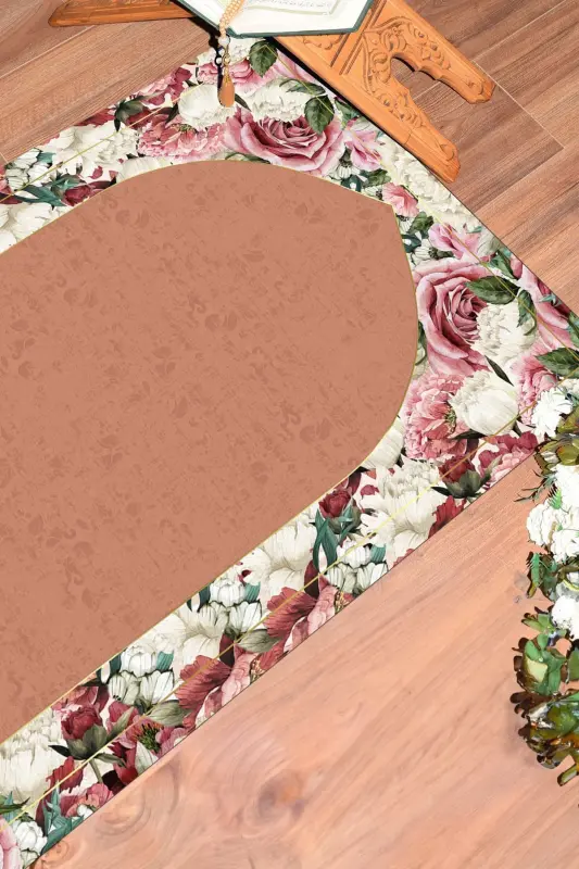 Raqamli Chop Etilishi Mümkin Güllü Sovg'a Namazlik Palosi 70x130sm, Namazlik-24-jigarrang - 4