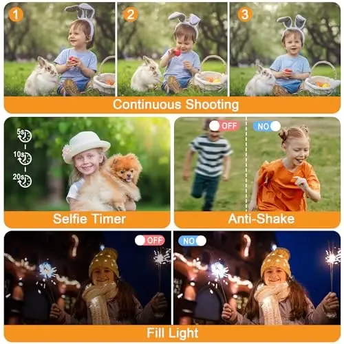 Raqamli kamera avtofokusi, 18 karrali zumli raqamli point and shoot kamera, 32 GB xotira kartali 4K vlogging kamerasi, o‘smirlar va kattalar uchun 64 MPli portativ ixcham kamera, silkinishga qarshi funksiyali. - 5