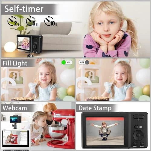 Raqamli kamera, Fotografiya uchun 4K Ultra HD kameralar, 56Mp avtofokusli 20X zumli anti-tebranishli raqamli kompakt kamera, Bolalar, o'smirlar, boshlang'ich darajadagi foydalanuvchilar uchun 32GB SD karta bilan video kamera (Qora) - 5