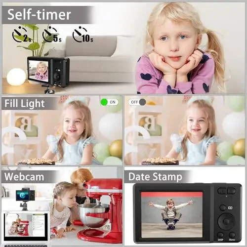 Raqamli kamera, Fotografiya uchun 4K Ultra HD kameralar, 56Mp avtofokusli 20X zumli anti-tebranishli raqamli kompakt kamera, Bolalar, o'smirlar, boshlang'ich darajadagi foydalanuvchilar uchun 32GB SD karta bilan video kamera (Qora) - 5