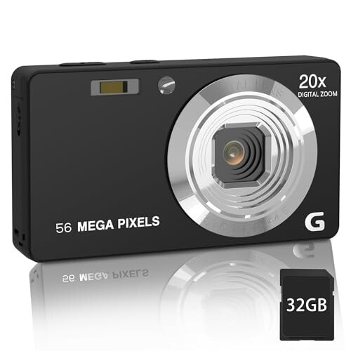 Raqamli kamera, Fotografiya uchun 4K Ultra HD kameralar, 56Mp avtofokusli 20X zumli anti-tebranishli raqamli kompakt kamera, Bolalar, o'smirlar, boshlang'ich darajadagi foydalanuvchilar uchun 32GB SD karta bilan video kamera (Qora) - Focusify