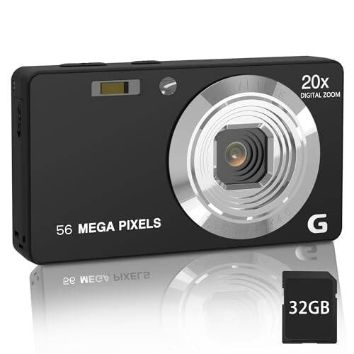 Raqamli kamera, Fotografiya uchun 4K Ultra HD kameralar, 56Mp avtofokusli 20X zumli anti-tebranishli raqamli kompakt kamera, Bolalar, o'smirlar, boshlang'ich darajadagi foydalanuvchilar uchun 32GB SD karta bilan video kamera (Qora) - 1