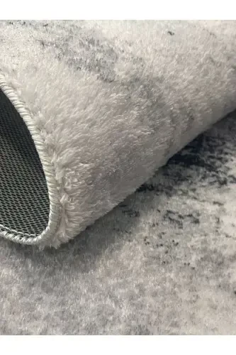 Raschel Carpet Chiziqli Naqshli Kulrang Sirpanmaydigan Taglik Qalin Peluş Gilam - Yo'lak - Kulrang - 4