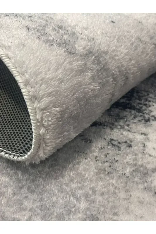 Raschel Carpet Çizgi Desenli Gri Kaymaz Taban Kalın Peluş Halı - Yolluk-Gri - 4