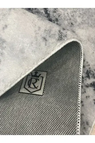 Raschel Carpet Çizgi Desenli Gri Kaymaz Taban Kalın Peluş Halı - Yolluk-Gri - 5