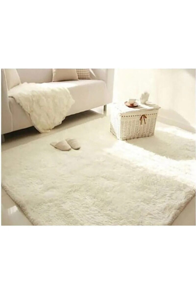 Raschel Carpet Cut Rug Non-Slip Base Soft Plush Carpet Cream - 1