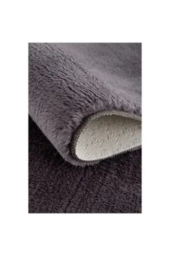 Raschel Carpet Yıkanabilir Kaymaz Taban Yuvarlak Peluş Halı Koyu Gri - Koyu Gri - Raschel Carpet (1)