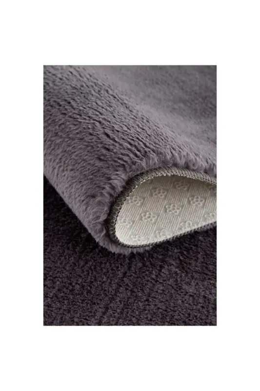 Raschel Carpet Yıkanabilir Kaymaz Taban Yuvarlak Peluş Halı Koyu Gri - Koyu Gri - 2