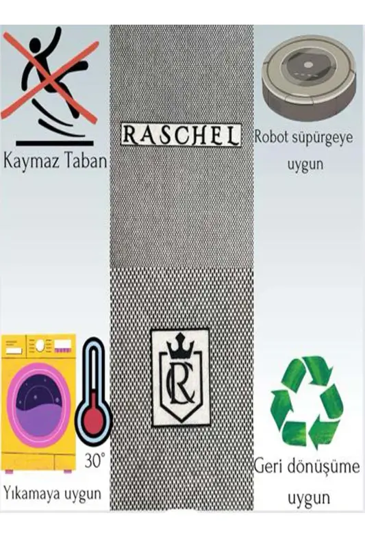 Raschel Carpet Yıkanabilir Kaymaz Taban Yuvarlak Peluş Halı Koyu Gri - Koyu Gri - 3