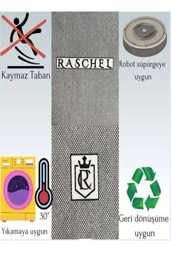 Raschel gilam Yuvish mumkin bo'lmagan sirpanchiq taglikli yumaloq plyush gilam och kulrang - 4