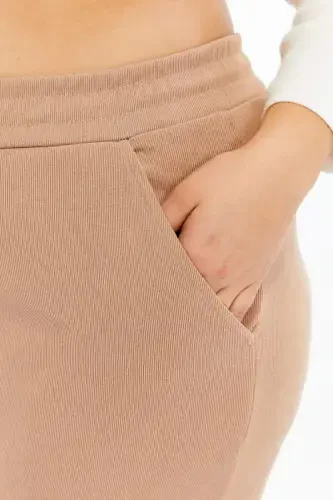 Расклешенные Большие размеры Базовые Брюки Визон - 3