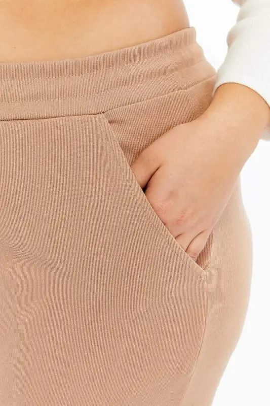 Расклешенные Большие размеры Базовые Брюки Визон - 3