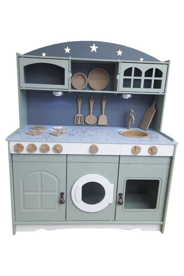 Раскрашенный деревянный игровой набор кухонных принадлежностей с 1 светодиодным освещением в подарок - 2