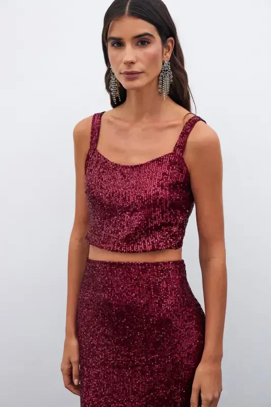 Rasmli Crop Bluzka - Bordo - 4