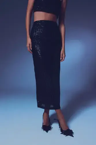 Rasmli Uzun Yubka - QORA - 5