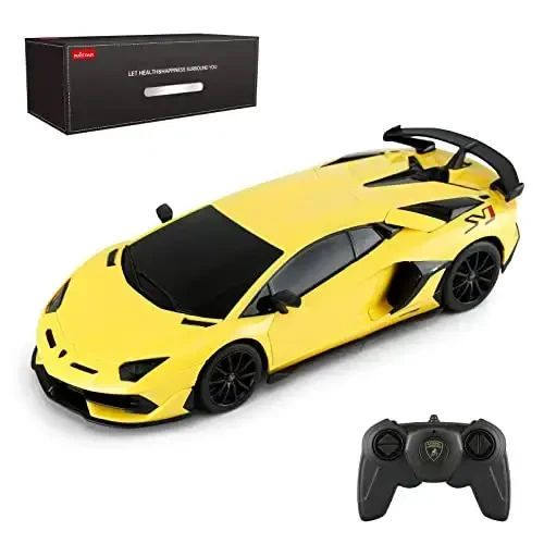 RASTAR Lamborghini Remote Control Car, 1/24 RC Lamborghini Aventador SVJ RC Model Toy Car, Yellow - 1