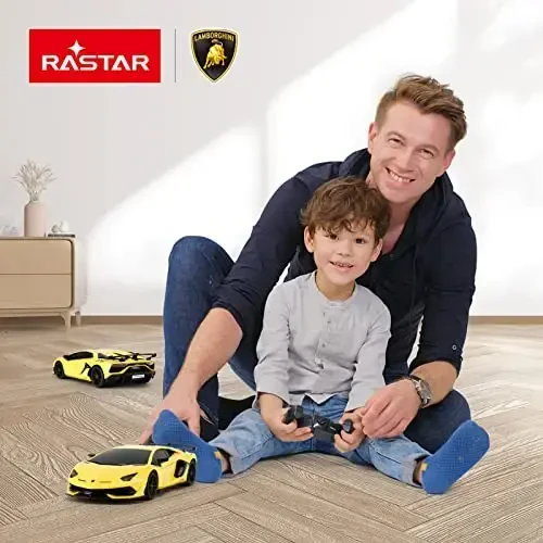 RASTAR Lamborghini Remote Control Car, 1/24 RC Lamborghini Aventador SVJ RC Model Toy Car, Yellow - 2