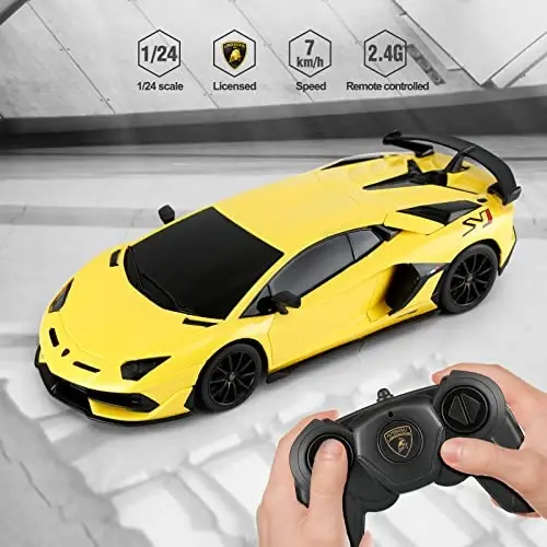 RASTAR Lamborghini Remote Control Car, 1/24 RC Lamborghini Aventador SVJ RC Model Toy Car, Yellow - 3