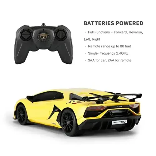 RASTAR Lamborghini Remote Control Car, 1/24 RC Lamborghini Aventador SVJ RC Model Toy Car, Yellow - 7