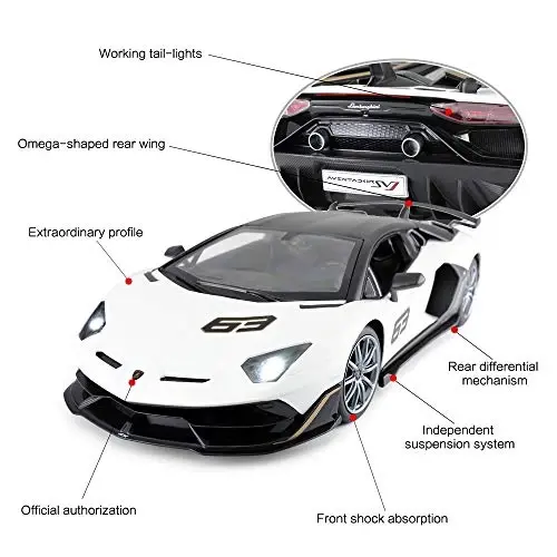 RASTAR O'yinchoq Lamborghini Avtomobili 1: 14 Lamborghini Aventador SVJ Masofadan boshqarish Model Avtomobili, Super RC Sport Poygasi Avtomobili Bolalar O'g'il Bolalar Uchun Sovg'alar, 2.4GHz / Oq - 4