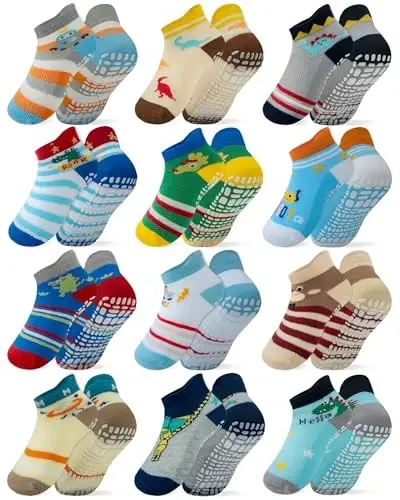 RATIVE Anti Slip Ankle Socks with Grips for Baby Toddler Kids Boys Girls 