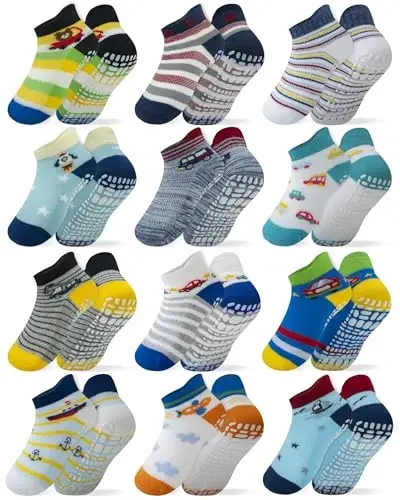 RATIVE Anti Slip Ankle Socks with Grips for Baby Toddler Kids Boys Girls 