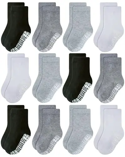 RATIVE Non Skid Anti Slip Crew Socks With Grips for Baby Infant Toddlers Kids Boys 