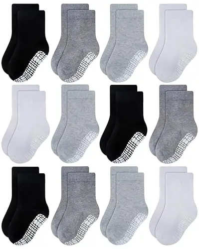 RATIVE Non Skid Anti Slip Crew Socks With Grips for Baby Infant Toddlers Kids Boys 