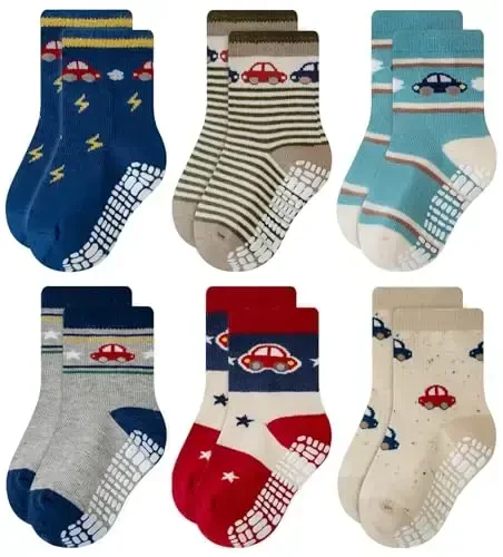 RATIVE Non Skid Anti Slip Crew Socks With Grips for Baby Infant Toddlers Kids Boys - MODAZONE (1)