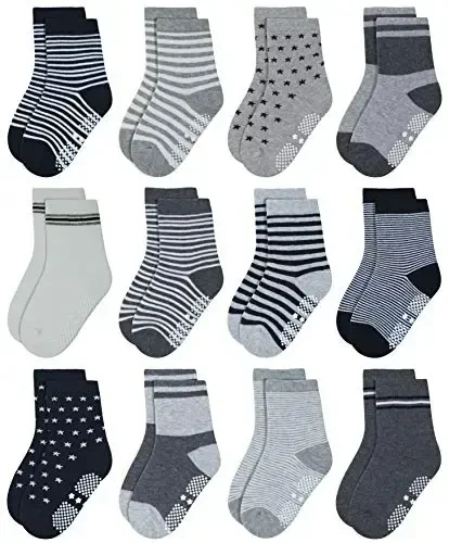 RATIVE Non Skid Anti Slip Crew Socks With Grips for Baby Infant Toddlers Kids Boys 