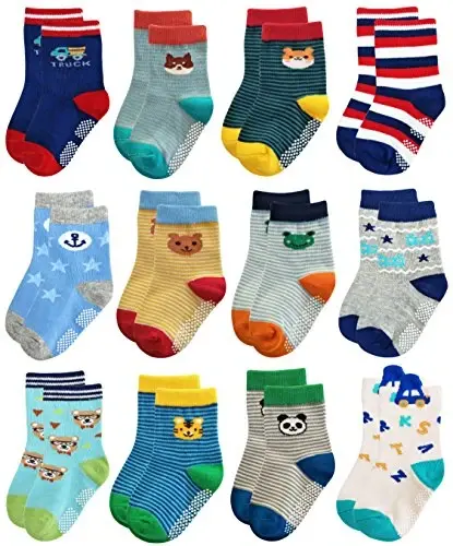 RATIVE Non Skid Anti Slip Crew Socks With Grips for Baby Infant Toddlers Kids Boys - 1