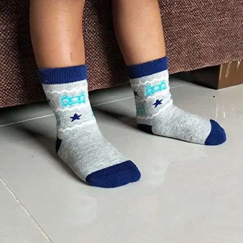 RATIVE Non Skid Anti Slip Crew Socks With Grips for Baby Infant Toddlers Kids Boys - 4