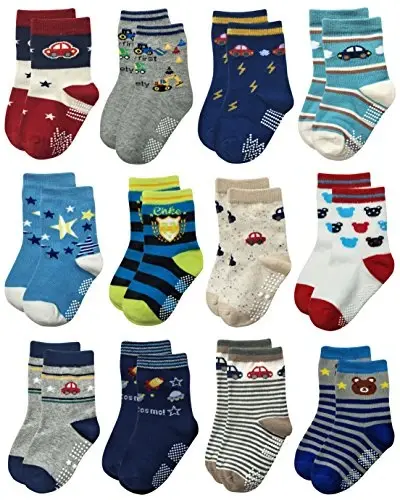 RATIVE Non Skid Anti Slip Crew Socks With Grips for Baby Infant Toddlers Kids Boys - 1