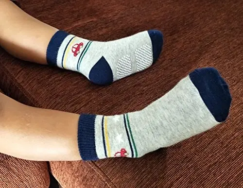 RATIVE Non Skid Anti Slip Crew Socks With Grips for Baby Infant Toddlers Kids Boys - 3