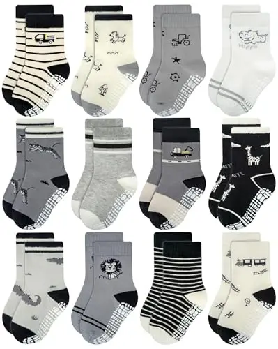 RATIVE Non Skid Anti Slip Crew Socks With Grips for Baby Infant Toddlers Kids Boys - 1