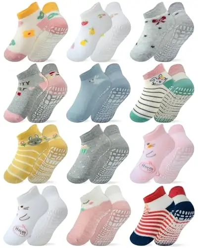 RATIVE Anti Slip Ankle Socks with Grips for Baby Toddler Kids Boys Girls 