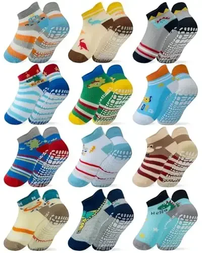 RATIVE Anti Slip Ankle Socks with Grips for Baby Toddler Kids Boys Girls 