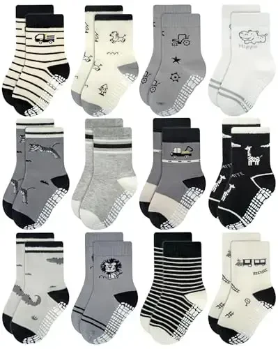 RATIVE Non Skid Anti Slip Crew Socks With Grips for Baby Infant Toddlers Kids Boys - 1